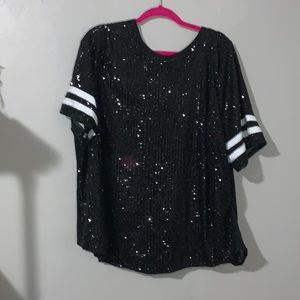 Sequin Football Jersey top black white 2X XXL plus game day sports oversized